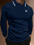 6192 a03-05 Manfinity Homme Hombres Camisa polo con estampado de caballo ribete de rayas