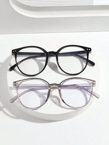 9031 a01-06 Dos Pares De Gafas Antiluz Azul Para Mujeres Decoradas Con Tachuelas De Marco Redondo Vintage En Colores Negro Y Gris