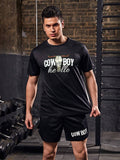 5225 2c-282 Hombres Conjunto deportivo con estampado de letra & ganado