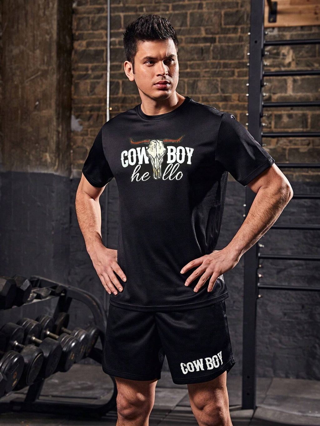 5225 2c-282 Hombres Conjunto deportivo con estampado de letra & ganado
