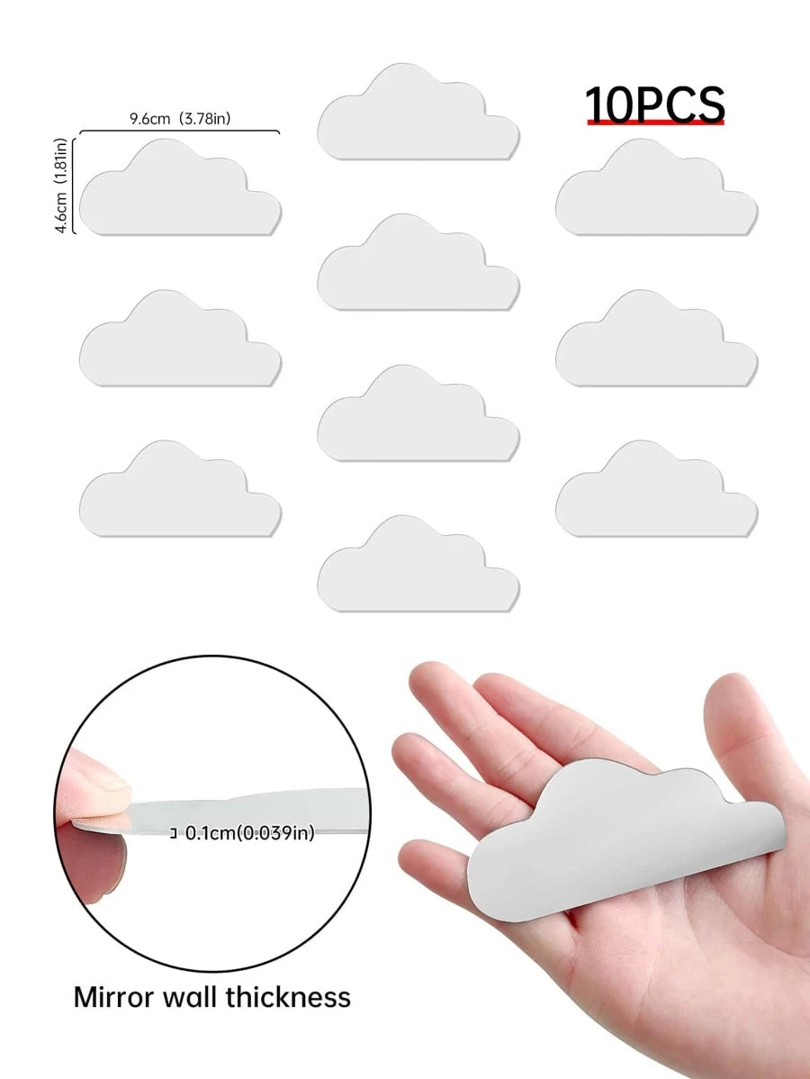 11129 1b-055 10 pegatinas de pared con forma de nube plateada con efecto espejo