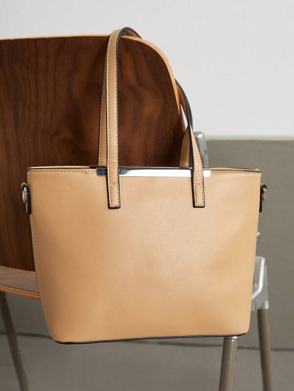 8118 1t-002 Bolso tote de hombro pequeño caqui doble asa