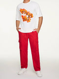 7724 2c-282 Manfinity EMRG Hombres Camiseta con estampado de fuego con letra & Pantalones con bolsillo con solapa