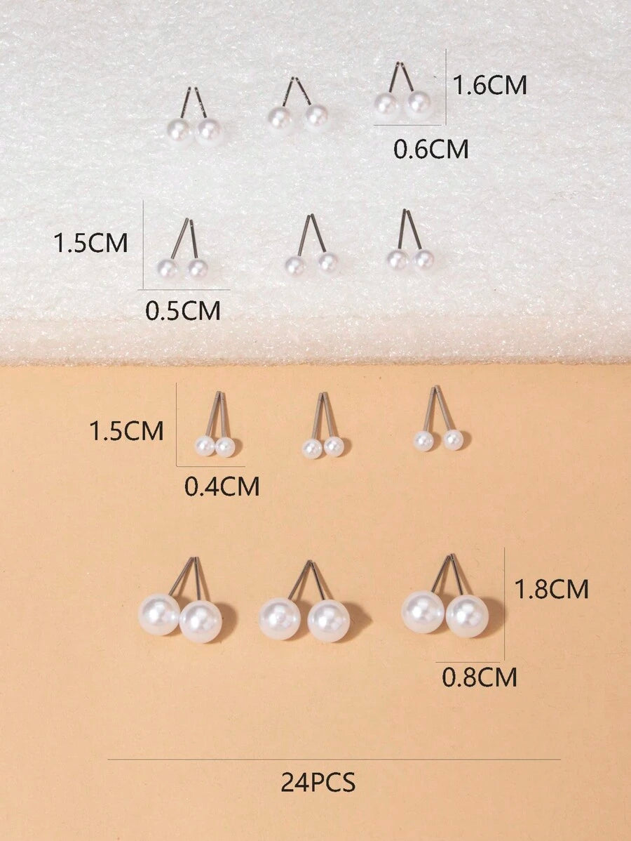 8690 1b-01-25 Set De Aretes Clásicos Simples De Tamaño Perla Blanca Europea Y Americana