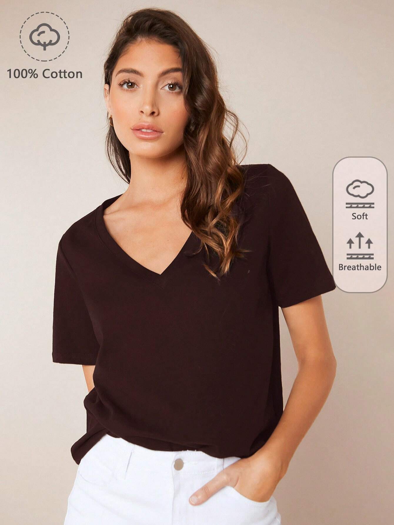 7761 1t-007 Camiseta unicolor escote V