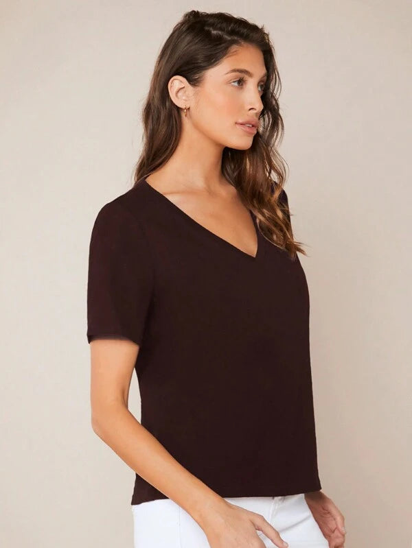 7761 1t-007 Camiseta unicolor escote V