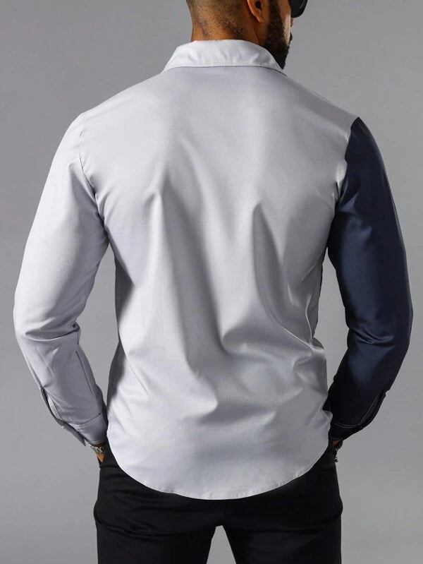 8217 1t-006 Camisa de color combinado con parche de bolsillo