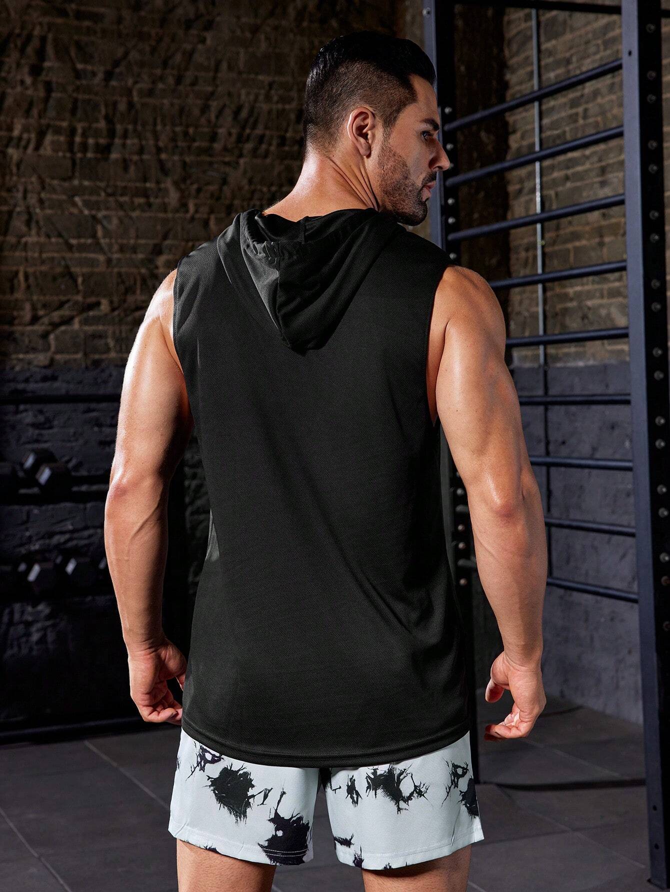 5441 1a-032 Top tank deportivo unicolor con cordón con capucha