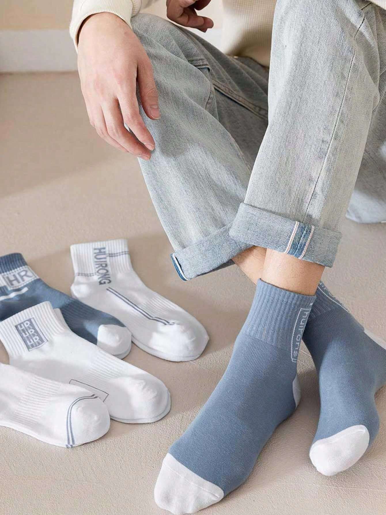 5753 a04-10 Set 5 pares Calcetines de tripulación con estampado de letra