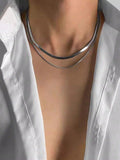 6043 a09-12  Una Pieza Elegante Collar De Doble Capa De Acero Inoxidable Para Hombres
