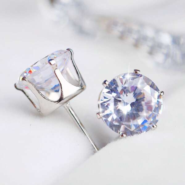 7846 b03-02 Un Par De Pendientes De Tuerca Con Diamantes De Imitación De Circonita Cúbica De 6 Puntas A La Moda