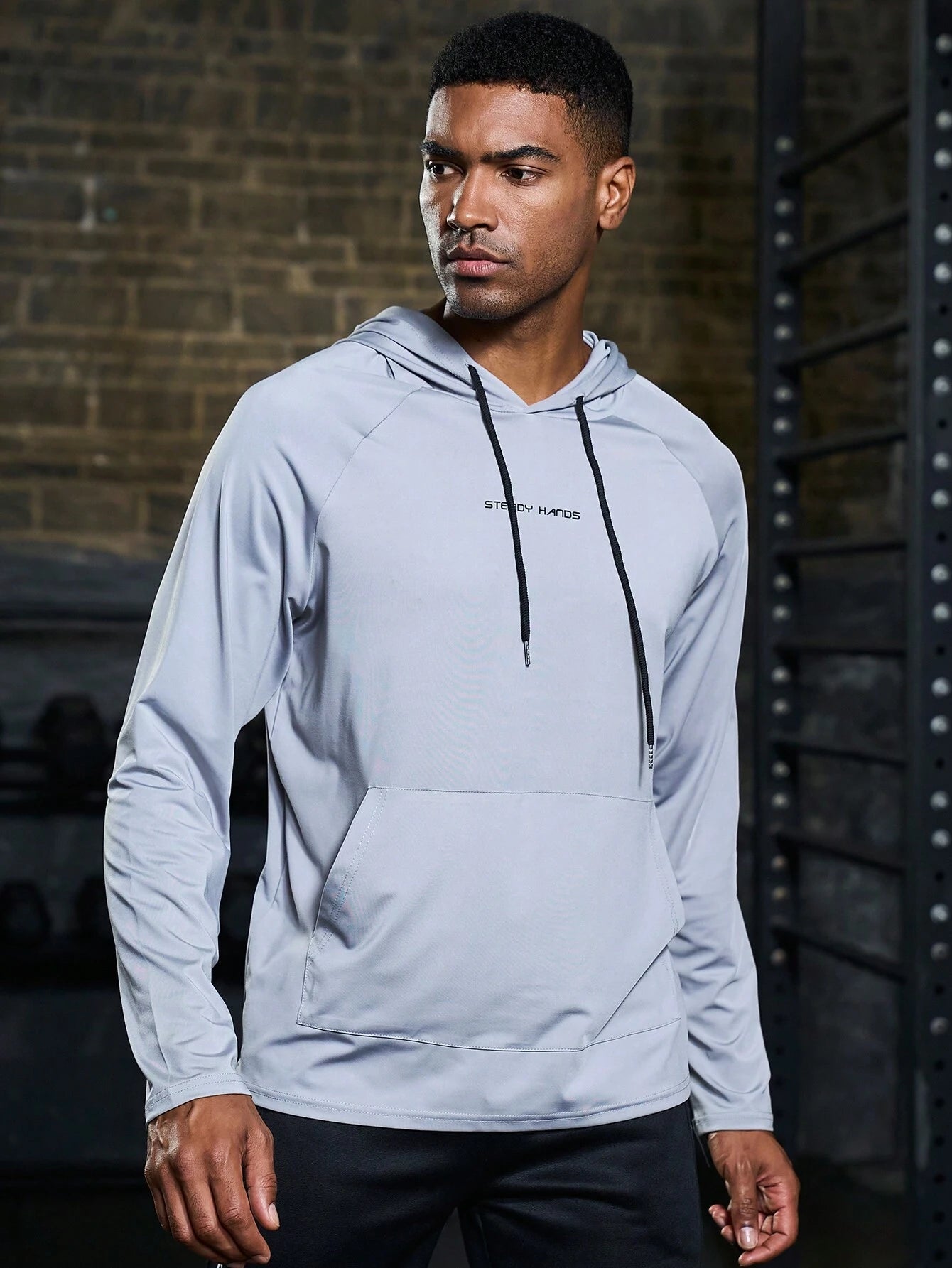 5250 1t-011 Sudadera deportiva con estampado de letra de manga raglán con cordón con capucha