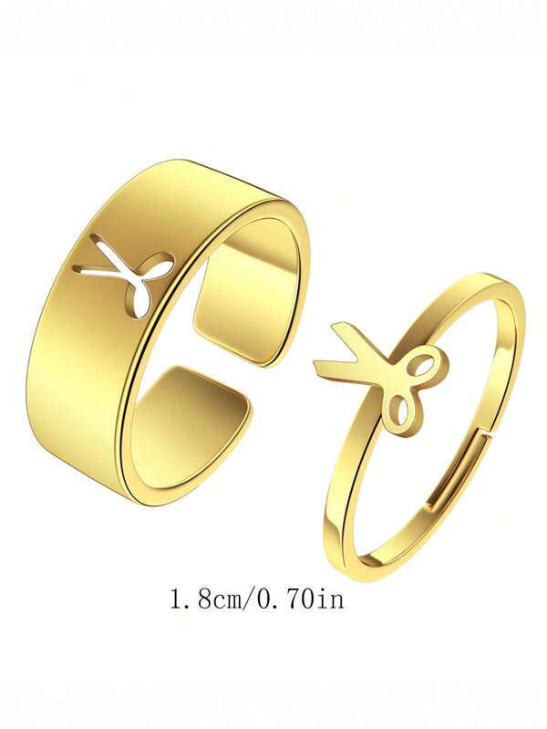 7488 1b-03-16 set 2 Unids Anillo De Tijeras De Metal De Moda Para Mujer