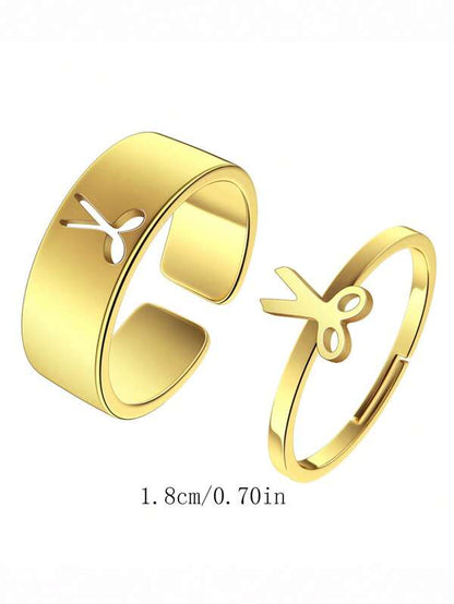 7488 1b-03-16 set 2 Unids Anillo De Tijeras De Metal De Moda Para Mujer