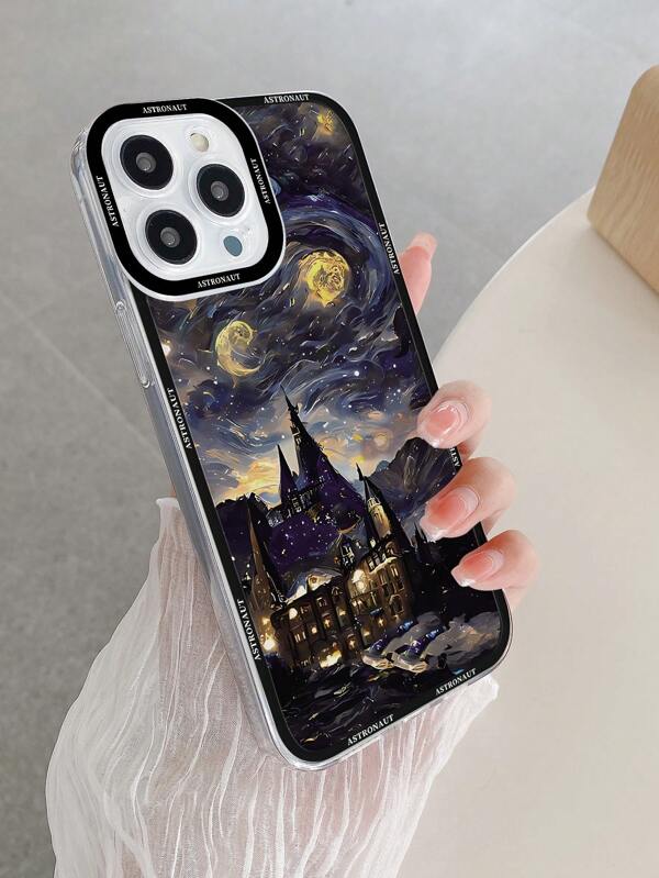 7076 2t-014 Funda Transparente Para Teléfono De Tpu Con Un Patrón De Castillo Similar A Una Pintura Al Óleo