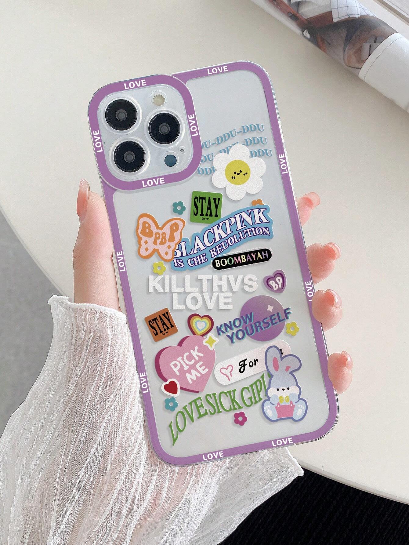 7075 2t-014 Funda para iPhone Transparente Con Lindo Corazón