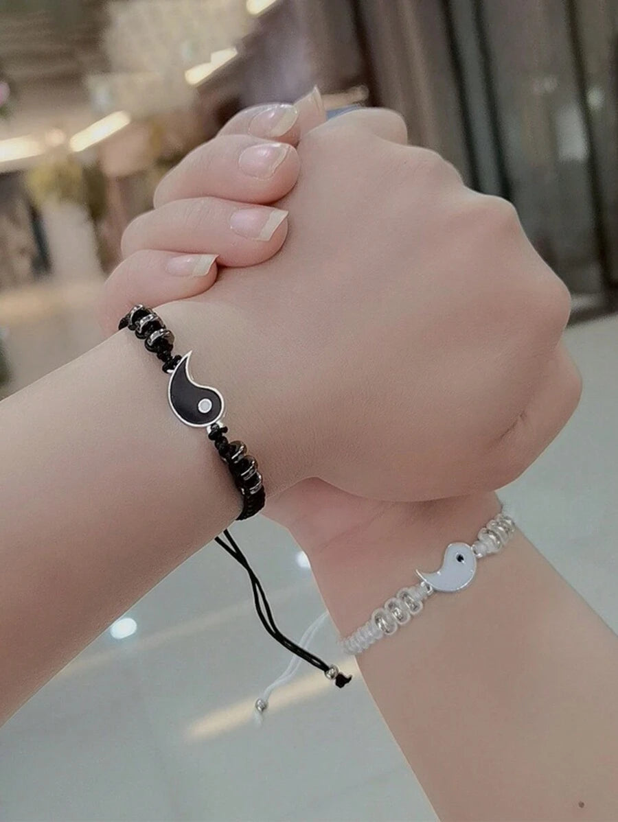 9601 b01-31 Dos piezas/set yin yang acompañado Cuerda ajustable Pulsera para mejores amigos