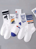 7215 a07-10 Cinco Pares De Calcetines Estilo Callejero A Media Pantorrilla Azul Y Blanco A La Moda Para Parejas