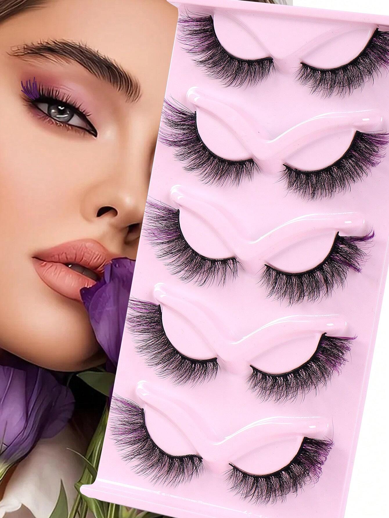 5661 1b-144 Set 5 Pares Pestañas Falsas De Visón Sintético Con Estilo