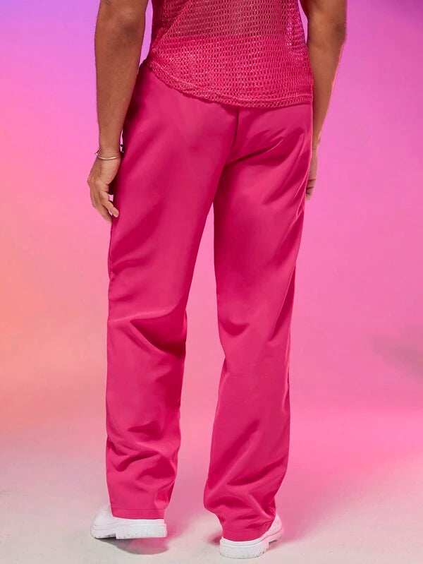 6345 1t-209 Pantalones rectos unicolor de cintura con cordón