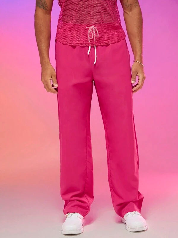6345 1t-209 Pantalones rectos unicolor de cintura con cordón