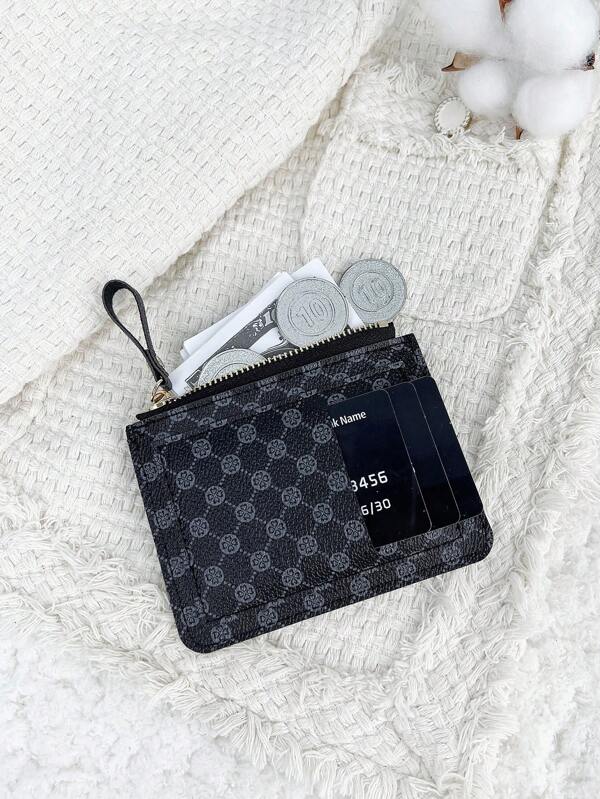 7618 a03-05 Cartera Pequeña Con Cremallera Negra Monedero Pequeño Monedero Plegable Cartera Delgada Para Mujer Minidelgada