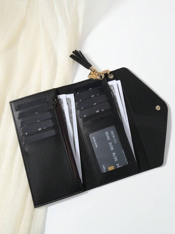 7617 a10-23 Cartera Larga Plegable Vintage Con Decoración De Corazón Y Borla De Letra