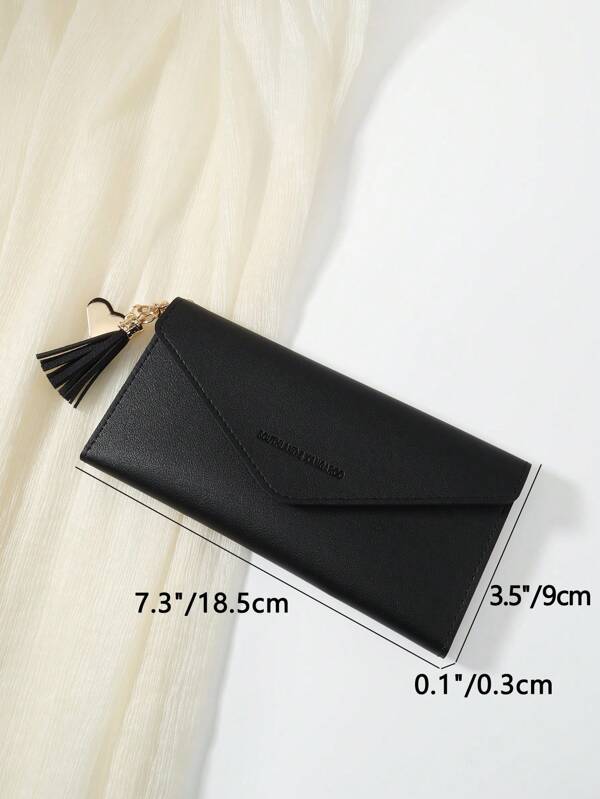 7617 a10-23 Cartera Larga Plegable Vintage Con Decoración De Corazón Y Borla De Letra