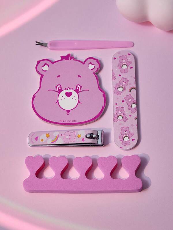 7096 a07-07 Care Bears 5 piezas Set de herramientas de manicura portátil rosado en forma de oso