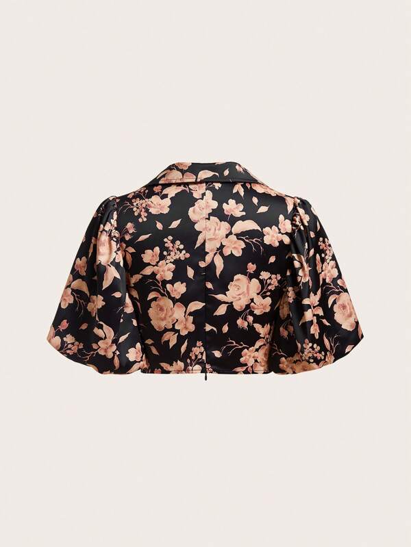 7238 a08-02 Whitebread Camisa corta con mangas abullonadas y estampado floral
