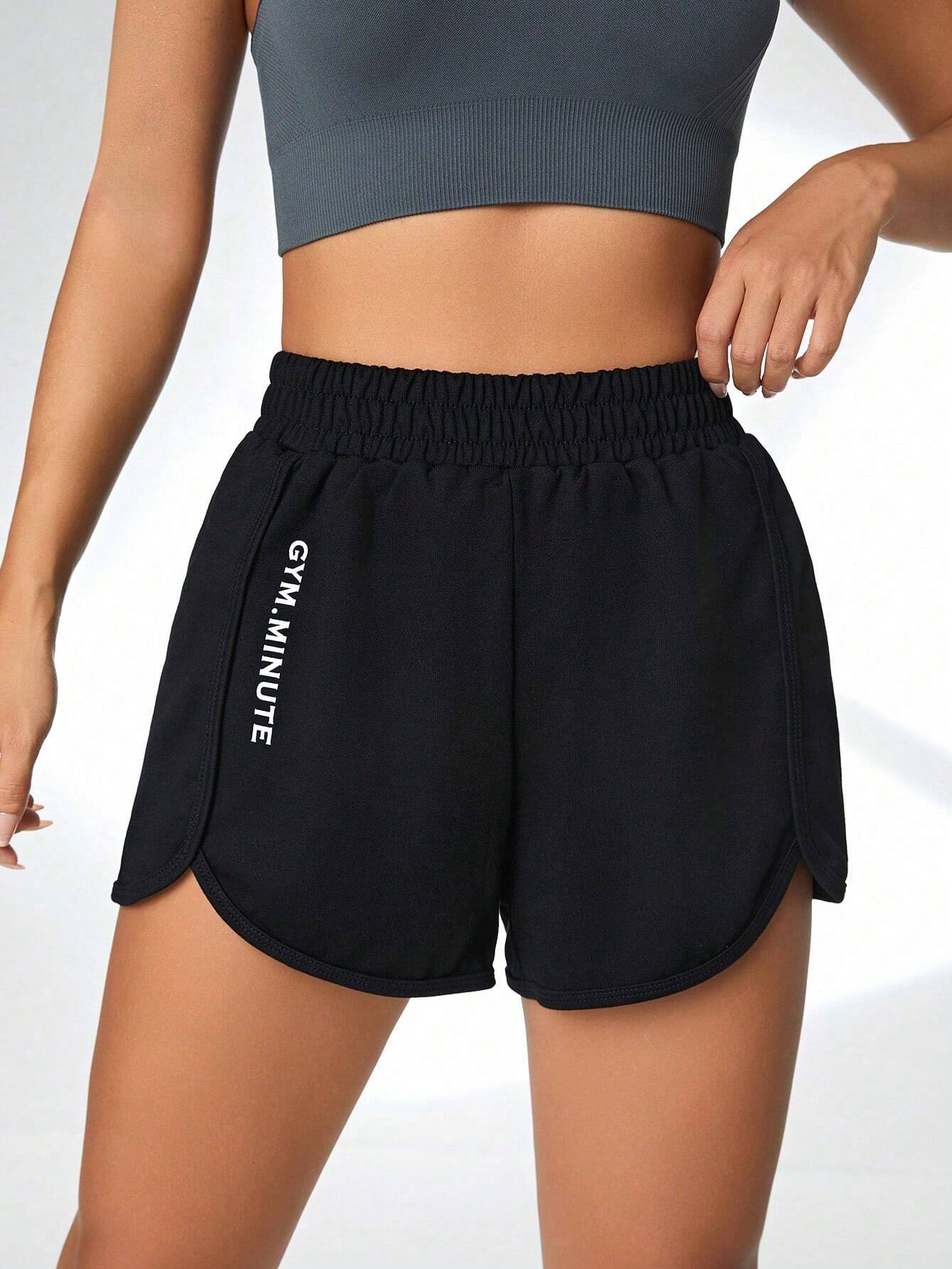 5642 1t-011 Shorts deportivos con estampado de letra