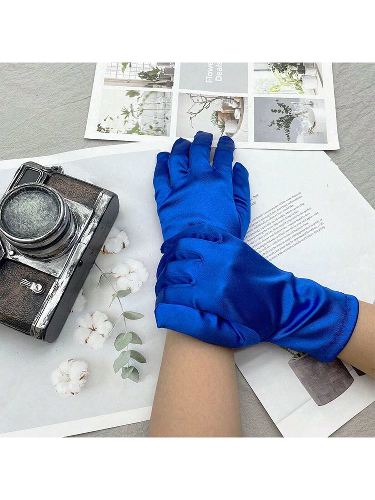 9333 1a-095 Guantes Cortos De Satén Elásticos De Color Azul