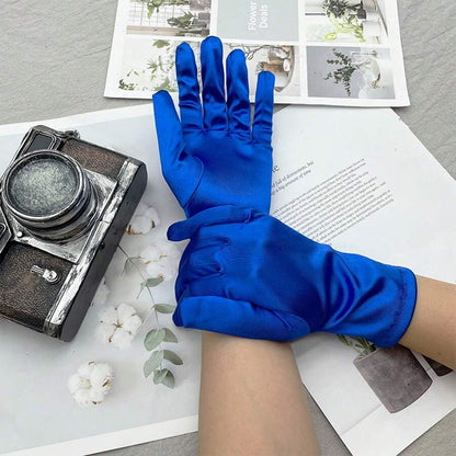 9333 1a-095 Guantes Cortos De Satén Elásticos De Color Azul