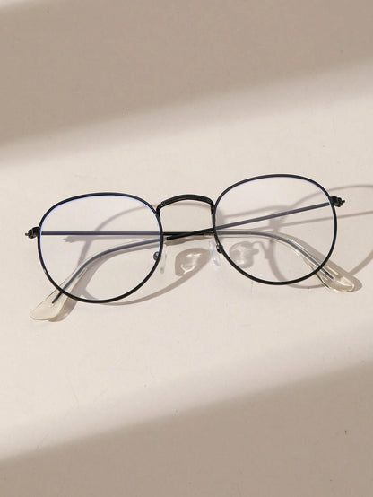 5935 Una Pieza Gafas Redondas De Marco Negro Con Luz Azul Para Mujeres