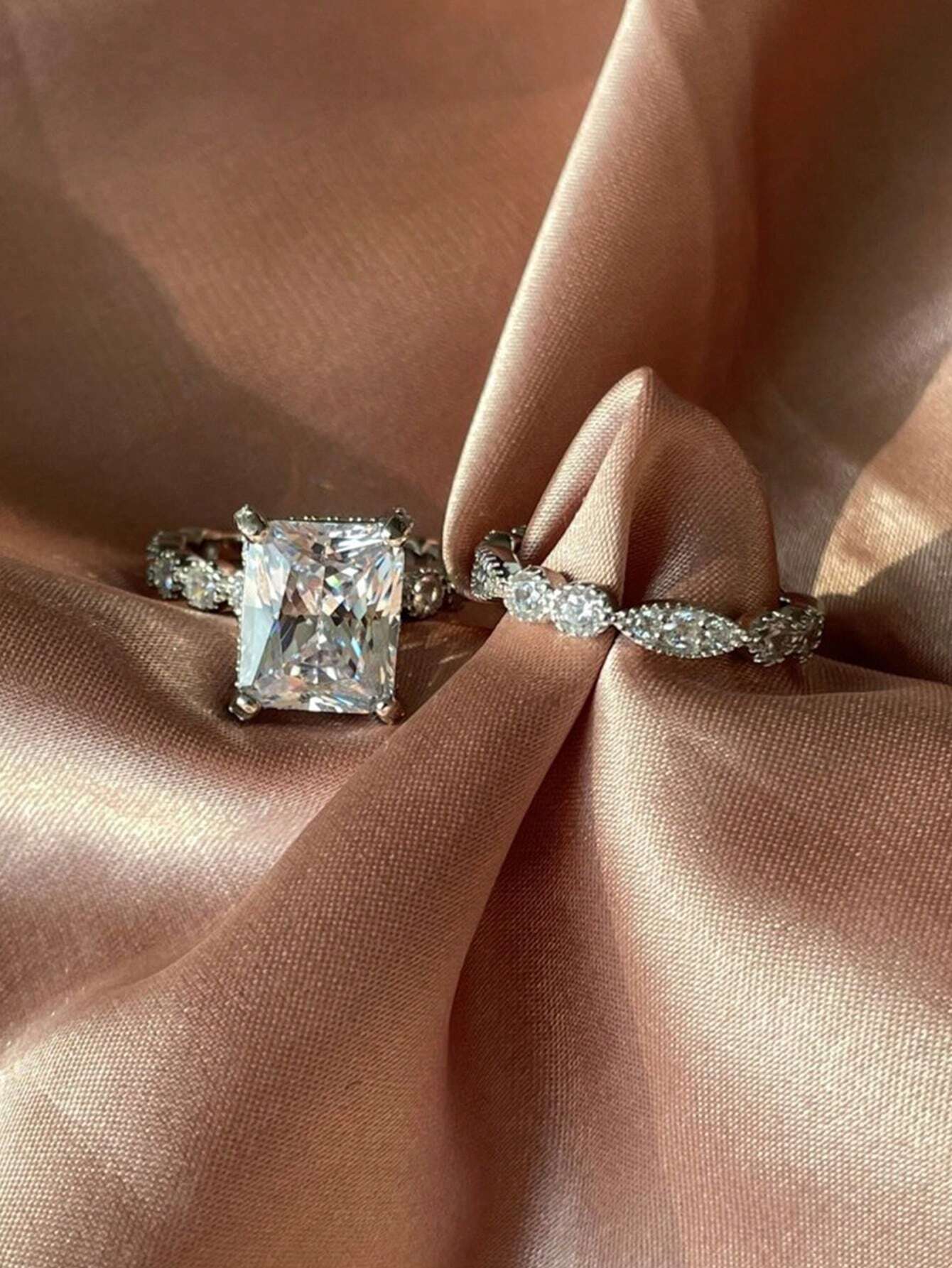 10316 1b-057 Dos Piezas De Anillos De Bodas De Imitación De Moissanita De Calidad Superior
