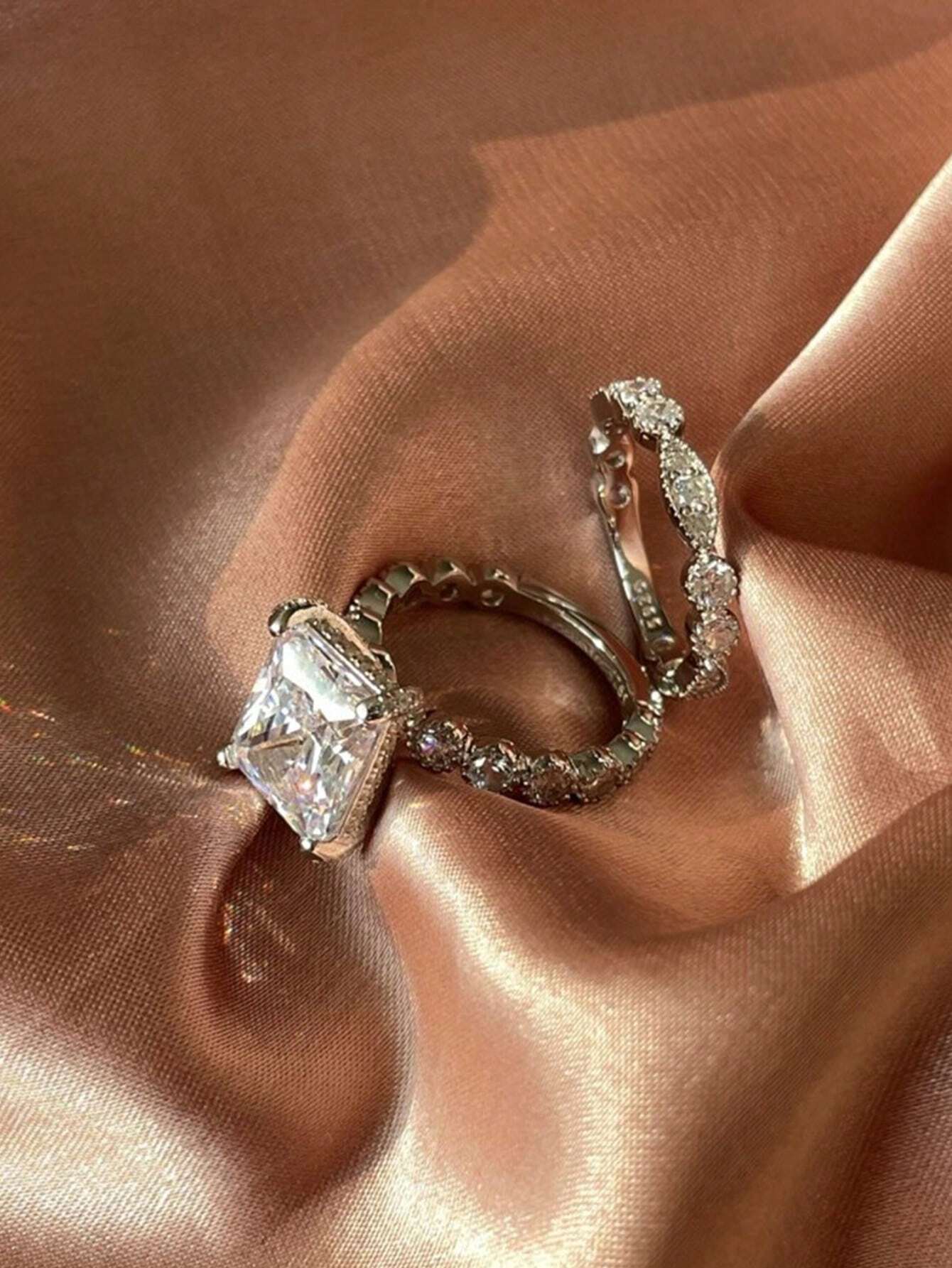 10316 1b-057 Dos Piezas De Anillos De Bodas De Imitación De Moissanita De Calidad Superior