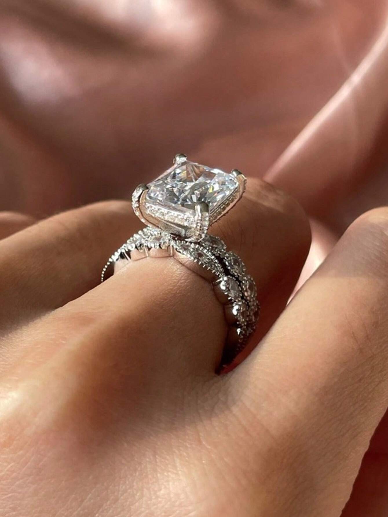 10316 1b-057 Dos Piezas De Anillos De Bodas De Imitación De Moissanita De Calidad Superior