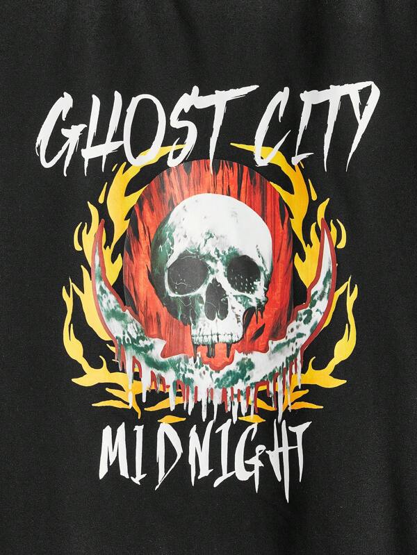 7797 a08-07 Camiseta con estampado de calavera y letra de hombros caídos