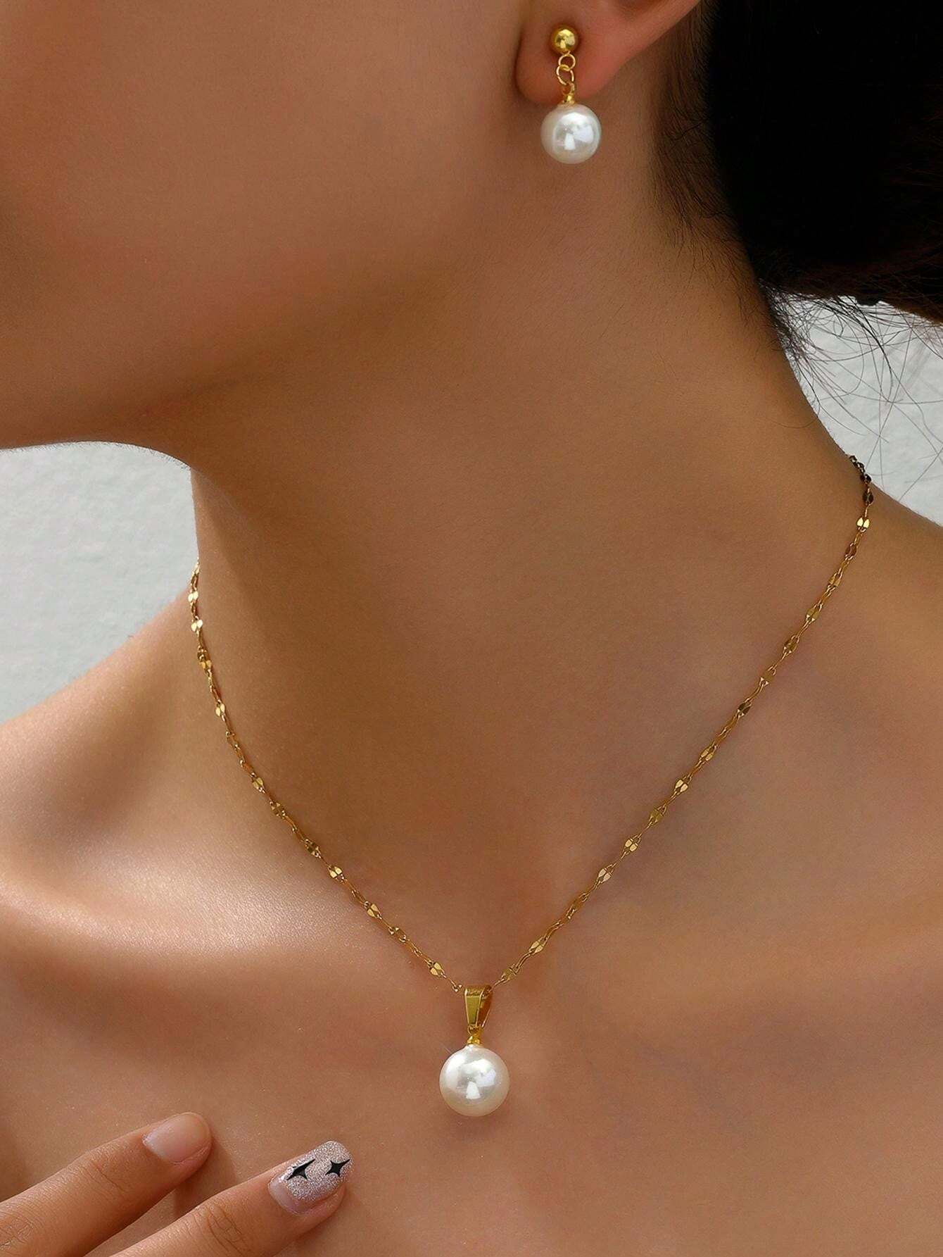 10041 1b-076 Set tres pizas Collar Y Aretes Con Perlas Sintéticas