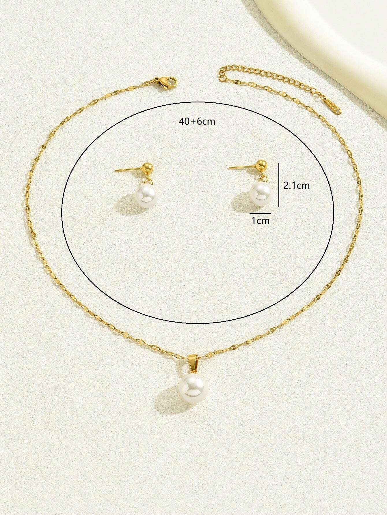 10041 1b-076 Set tres pizas Collar Y Aretes Con Perlas Sintéticas