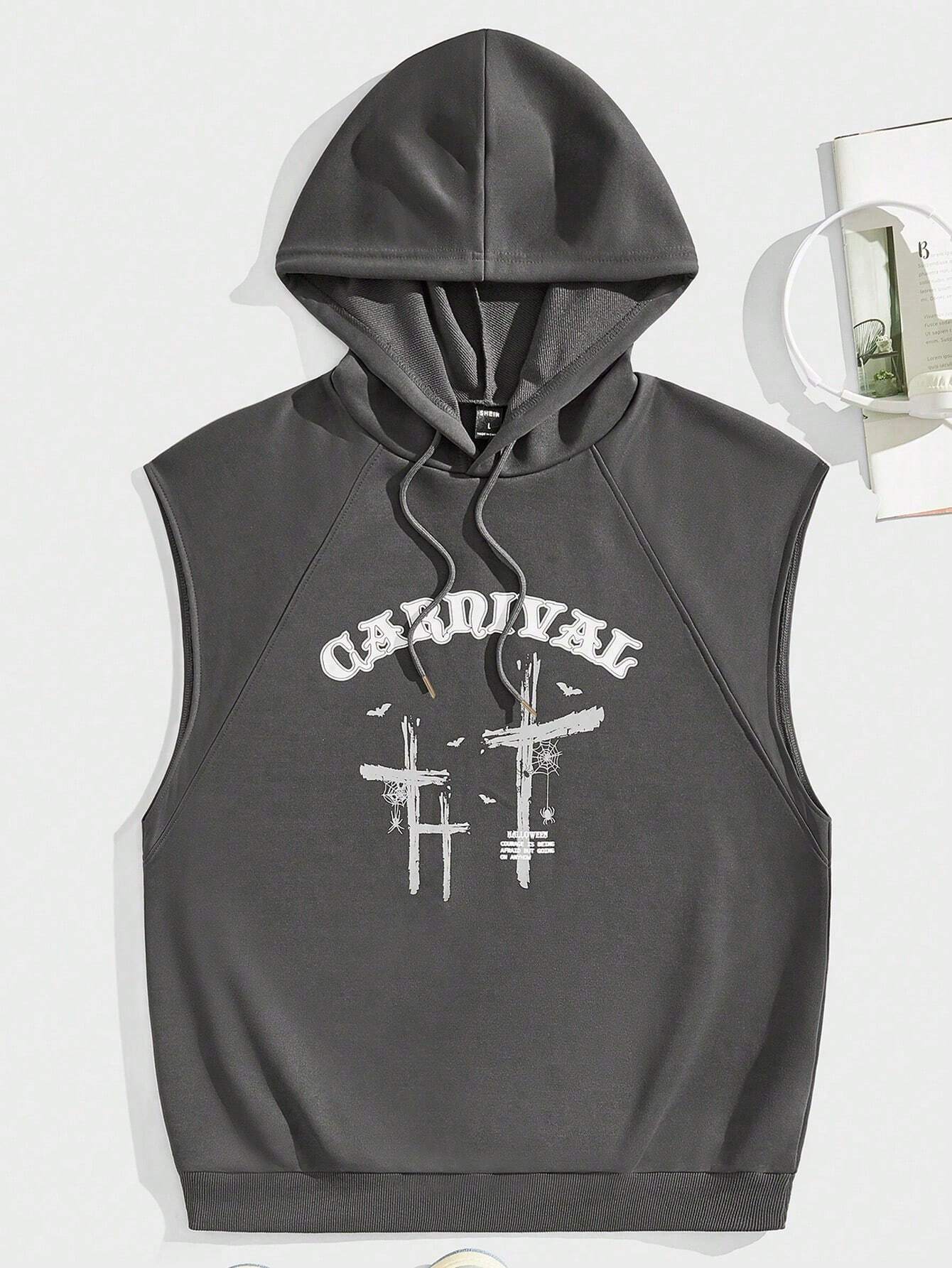 6193 1t-006 Capucha con estampado de letra con cordón