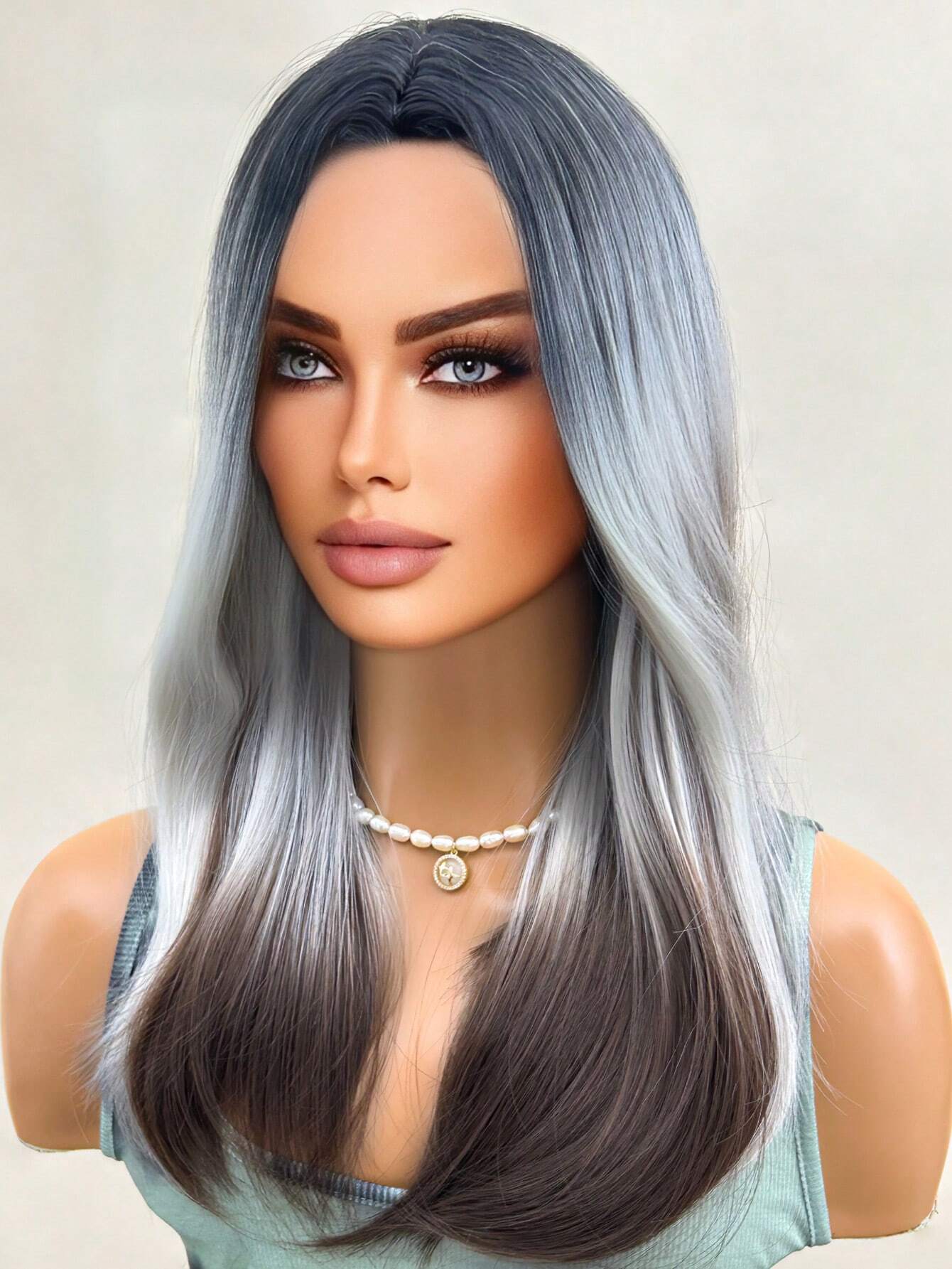 6293 1c-022 Pelucas Sintéticas De Colores Multicolores De 20 Pulgadas De Longitud Media Y De Pelo Liso Y Largo Con El Medio Dividido Para Fiestas De Halloween O De Cosplay