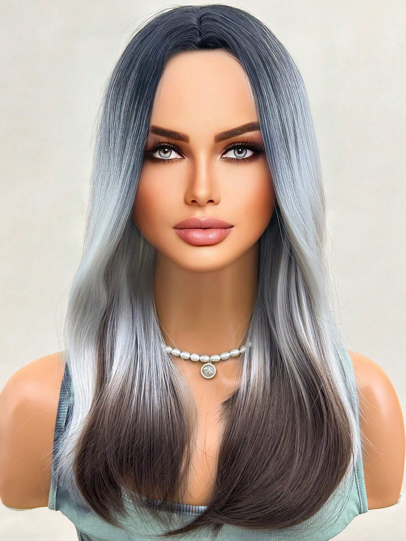 6293 1c-022 Pelucas Sintéticas De Colores Multicolores De 20 Pulgadas De Longitud Media Y De Pelo Liso Y Largo Con El Medio Dividido Para Fiestas De Halloween O De Cosplay