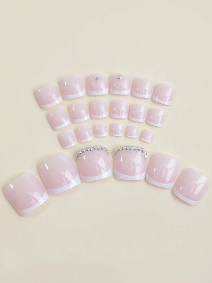 6069 1b-035 Uñas 24 piezas Juego de puntas de uñas postizas con decoración de diamantes de imitación 3D cuadrados cortos