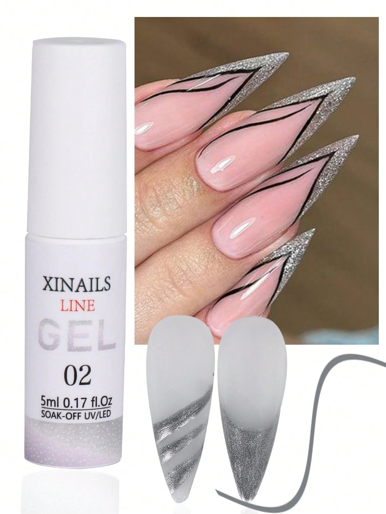 7099 1b-01-20 5ml Delineador Para Decoración De Uñas Gel Metálico Plateado Dibujo Uv Gel Para Raya Grafiti Línea Diseño Francés Pintura Gel Esmalte De Uñas Barniz