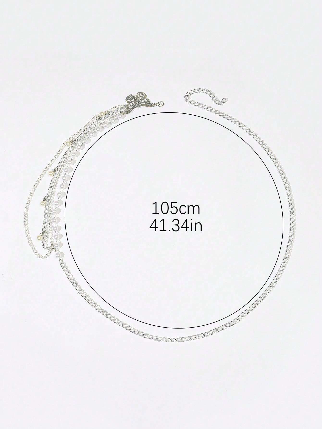 11550 1b-070 Cinturón De Cadena De Moda Y2k Y Trendy 1 Pieza De Decoración De Perlas Falsas Y Mariposas