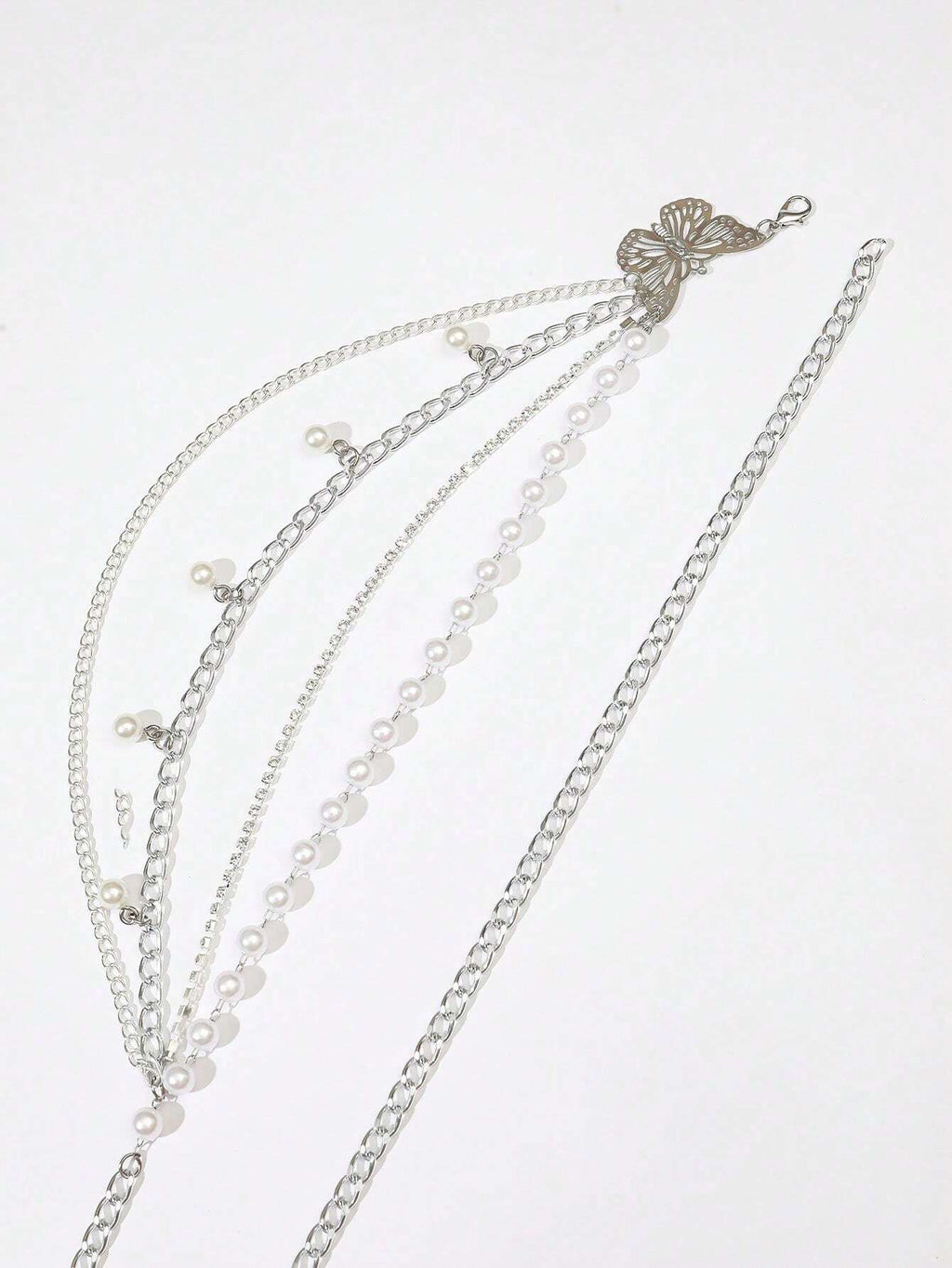 11550 1b-070 Cinturón De Cadena De Moda Y2k Y Trendy 1 Pieza De Decoración De Perlas Falsas Y Mariposas