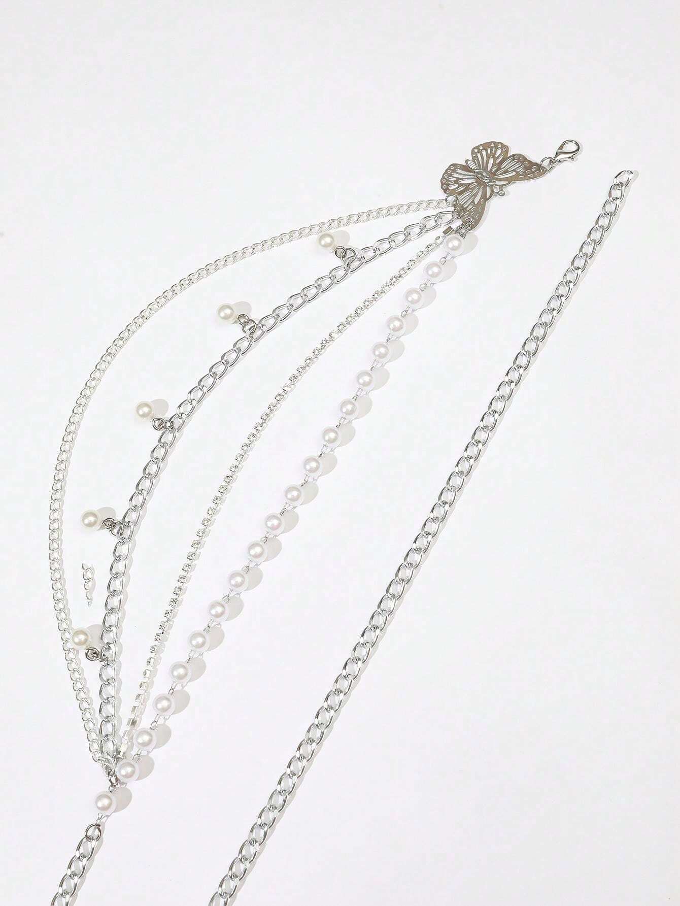 11550 1b-070 Cinturón De Cadena De Moda Y2k Y Trendy 1 Pieza De Decoración De Perlas Falsas Y Mariposas