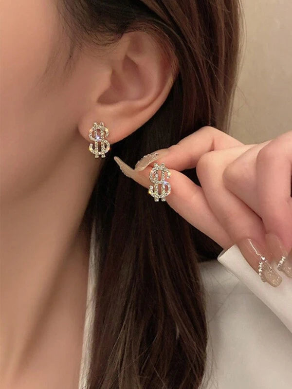 6344 1b-077 Un Par De Pendientes Creativos Unisex Con Diseño De Símbolo De Dinero