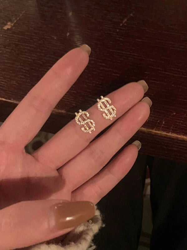 6344 1b-077 Un Par De Pendientes Creativos Unisex Con Diseño De Símbolo De Dinero